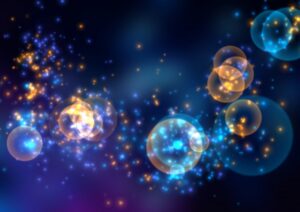 青とオレンジの光が輝く幻想的なエネルギーイメージ